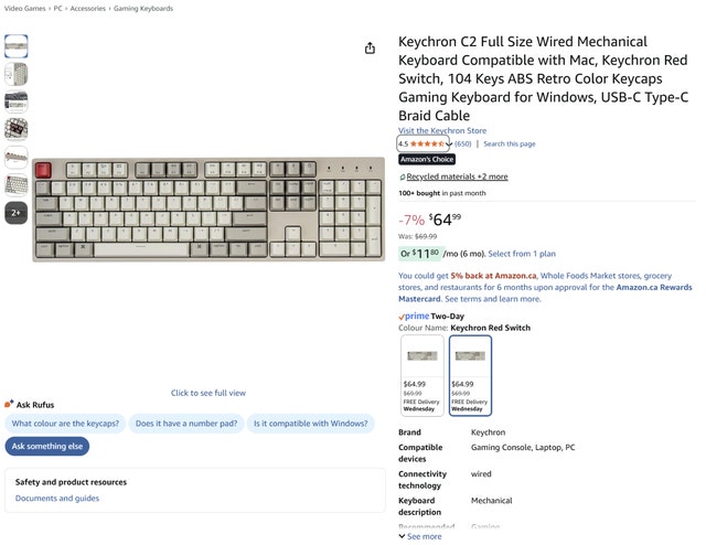 Keychron C2 Full Size Wired Mechanical Keyboard Mac Compatibilit