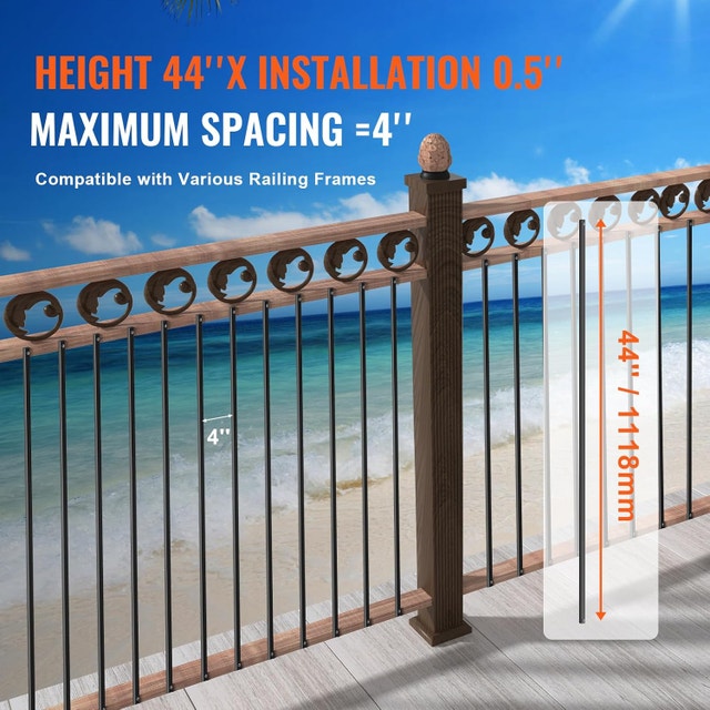 31 Pack, Staircase Metal Balusters, 44'' x 0.5'' Square Aluminum - photo 3