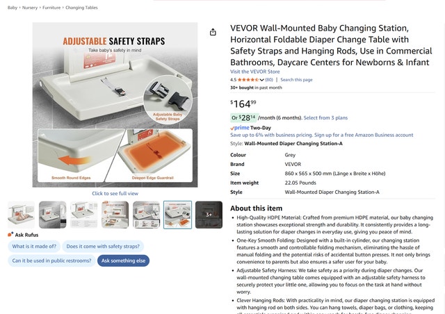 Wall-Mounted Baby Changing Station, Horizontal Foldable