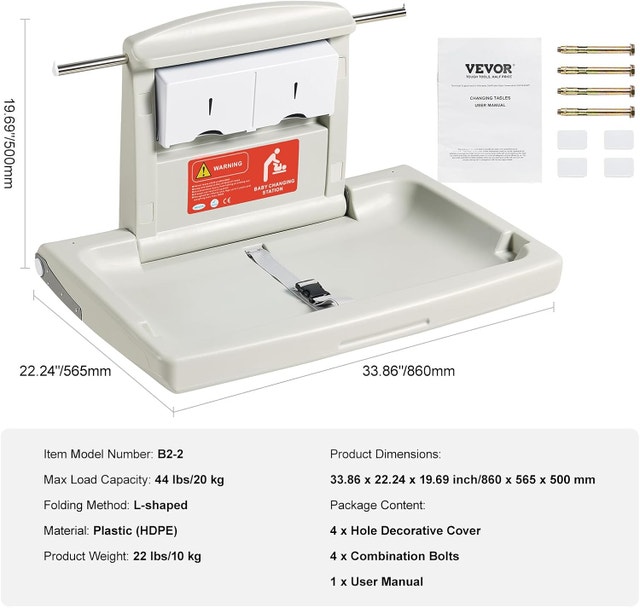 Wall-Mounted Baby Changing Station, Horizontal Foldable - photo 2