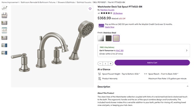 Westchester Roman Tub Trim Kit with Hand Shower by Peerless