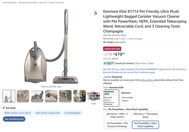 Kenmore Elite 81714 Pet Friendly Ultra Plush Canister Vacuum