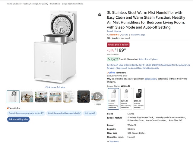 3L Stainless Steel Warm Mist Humidifier
