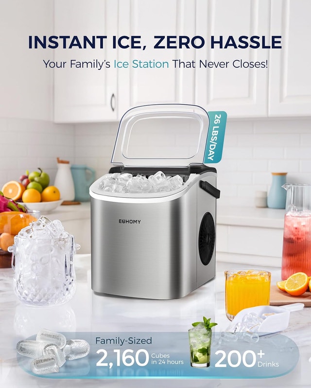 EUHOMY Countertop Ice Maker Machine with Handle, 26lbs Per Day - photo 2