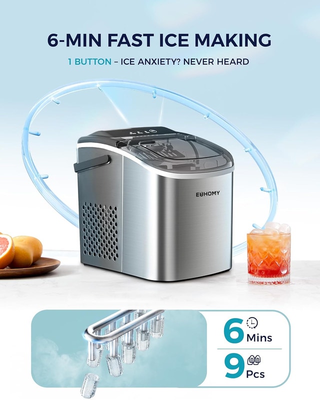 EUHOMY Countertop Ice Maker Machine with Handle, 26lbs Per Day - photo 3