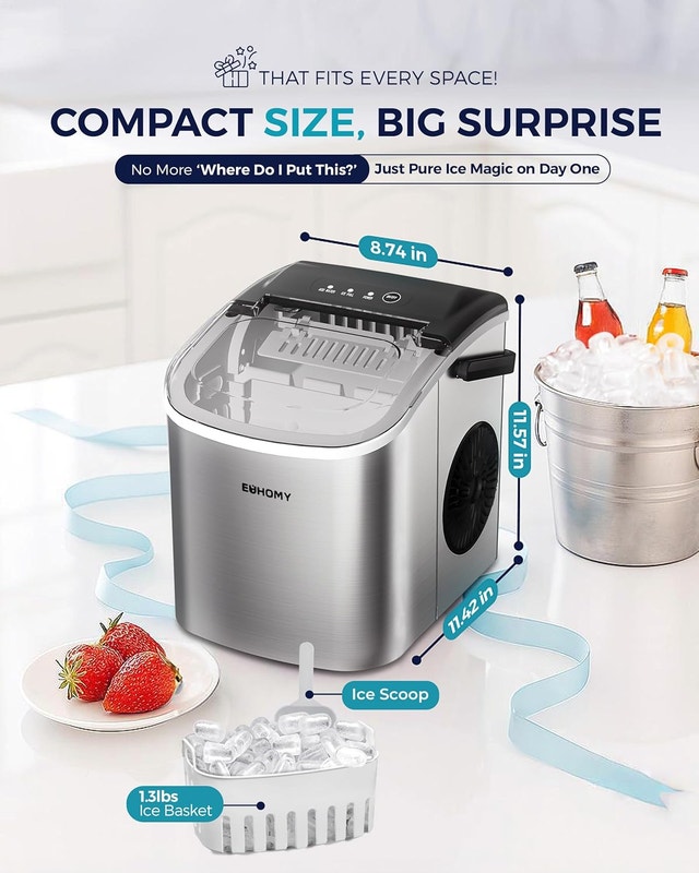 EUHOMY Countertop Ice Maker Machine with Handle, 26lbs Per Day - photo 4