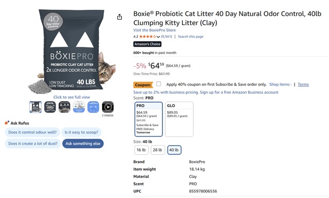 Boxie® Probiotic Cat Litter 40 Day Natural Odor Control, 40lb