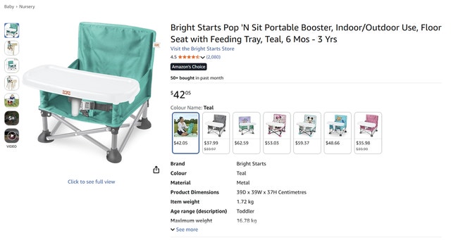 Bright Starts Pop 'N Sit Portable Booster, Indoor/Outdoor Use
