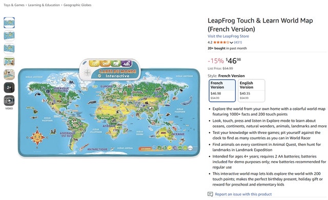 LeapFrog Touch & Learn World Map (French Version)