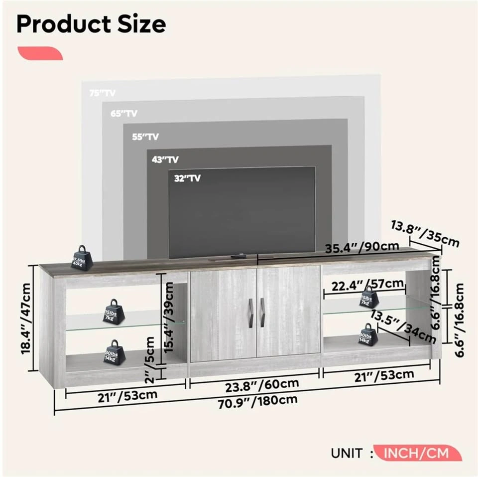 Bestier 70" LED TV Stand for 75" TV, Large Gaming Center - photo 3