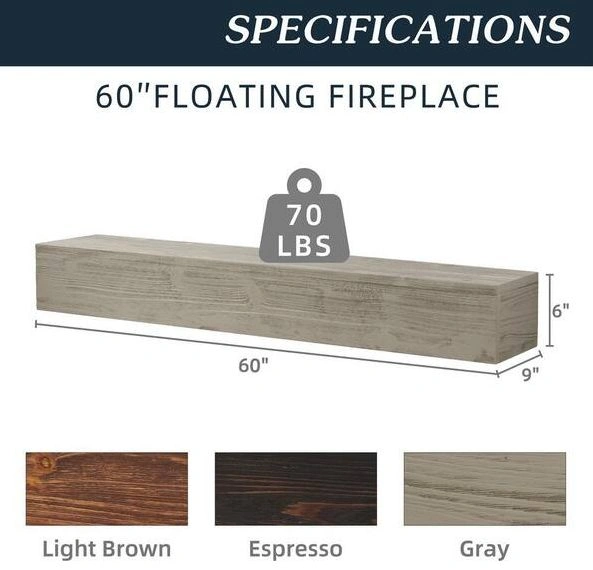 60 in. Rustic Wood Fireplace Mantel Floating Shelf - photo 2