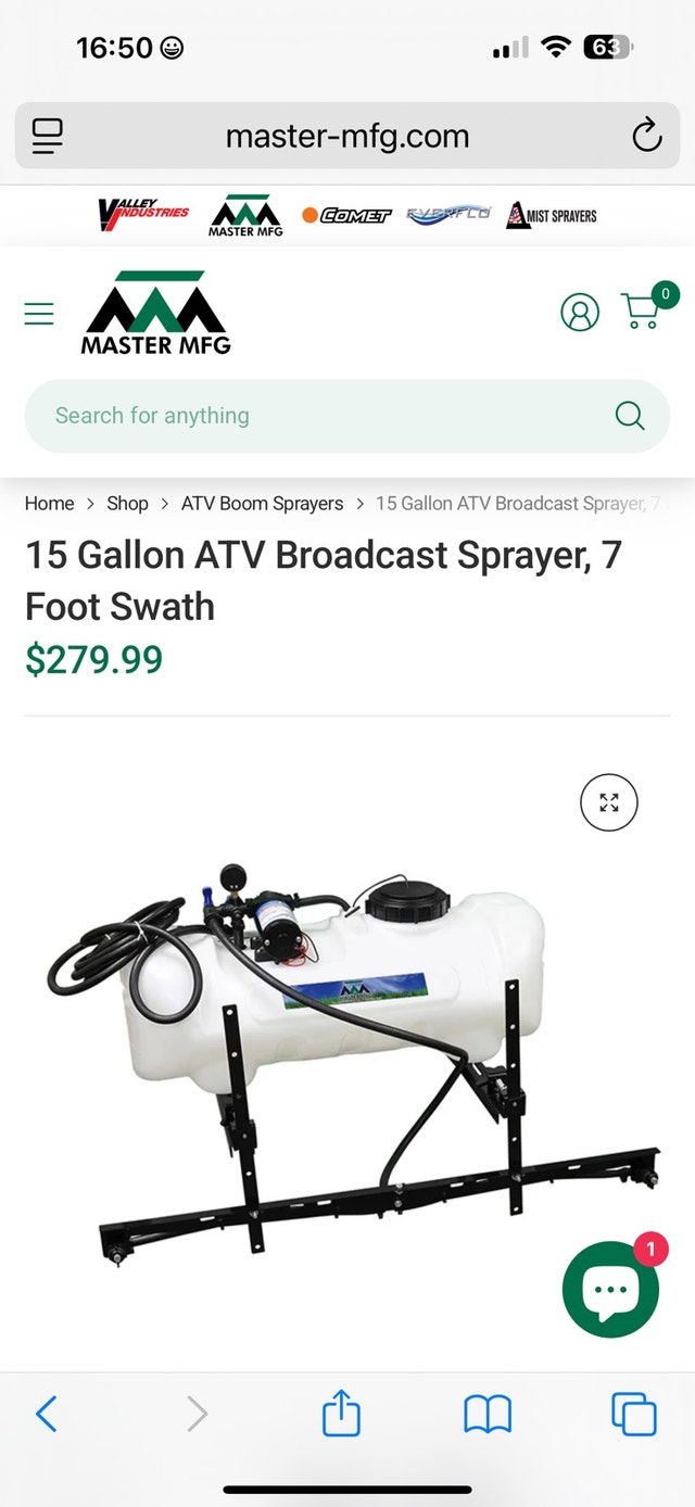 Master Mfg 15 gal ATV Sprayer w/7 ft Boom Arm