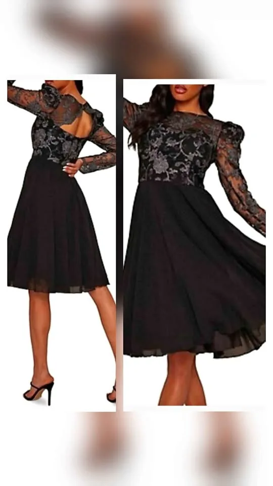 Size 8 Chi Chi London black silver rose embroidered goth dress thumbnail