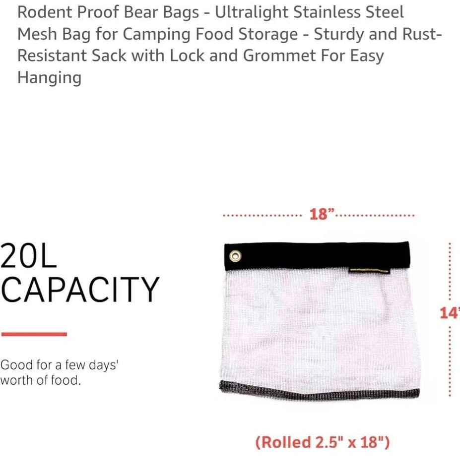 Rodent Proof Bear Bag - Ultralight Stainless Steel Mesh - photo 3