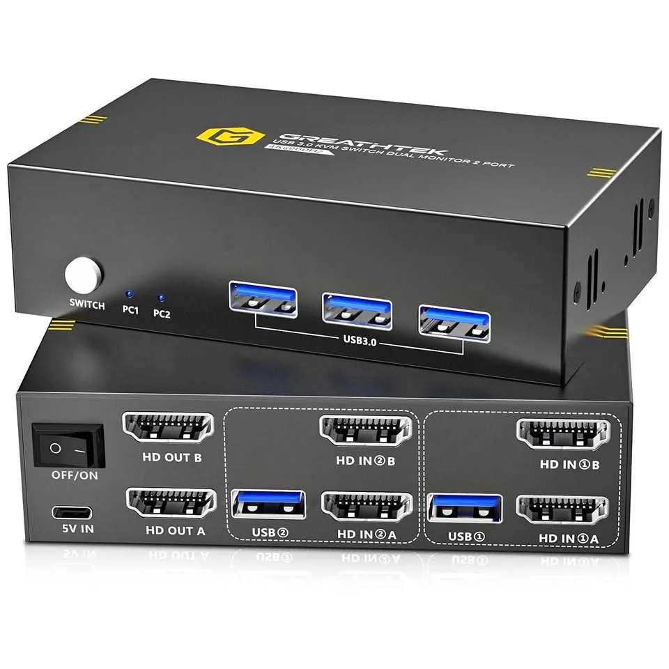 GREATHTEK KVM Switch Dual Monitor HDMI 4K@60Hz thumbnail