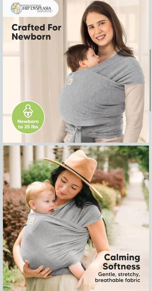 KeaBabies Baby Wrap Carrier, Classic Gray, Like New - photo 2