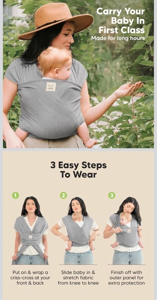 KeaBabies Baby Wrap Carrier, Classic Gray, Like New - photo 3