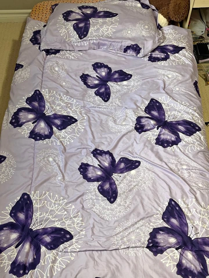 Butterfly Design Blanket & Pillow Cover Set – Light Purple