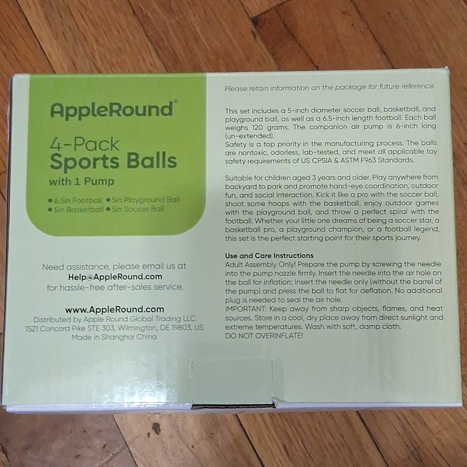 AppleRound 4-Pack Sports Balls w/ Pump: 6.5in Football, 5in Socc