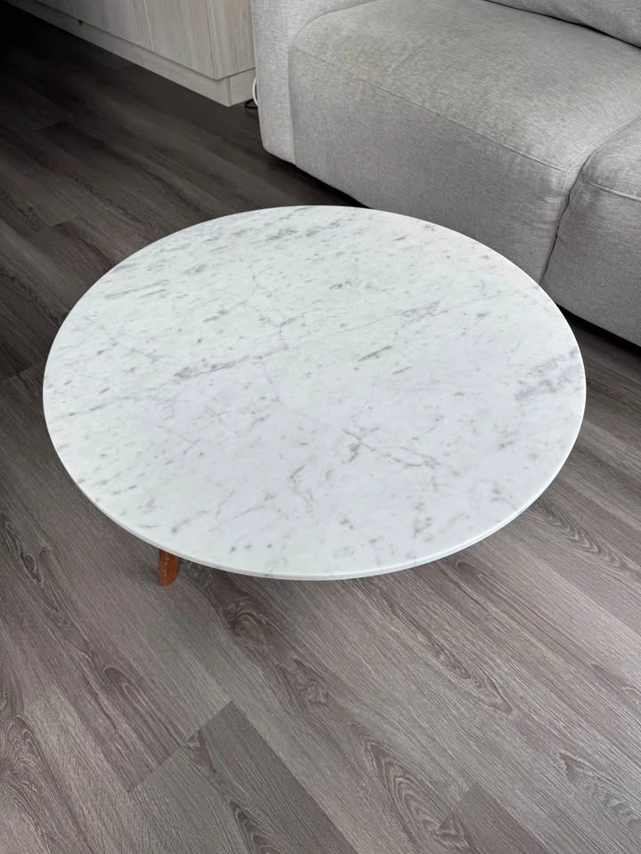 80cm Round White Marble Coffee Table - photo 2