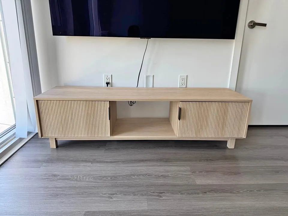 Modern Fluted Light Oak TV Unit / Media Drawer
