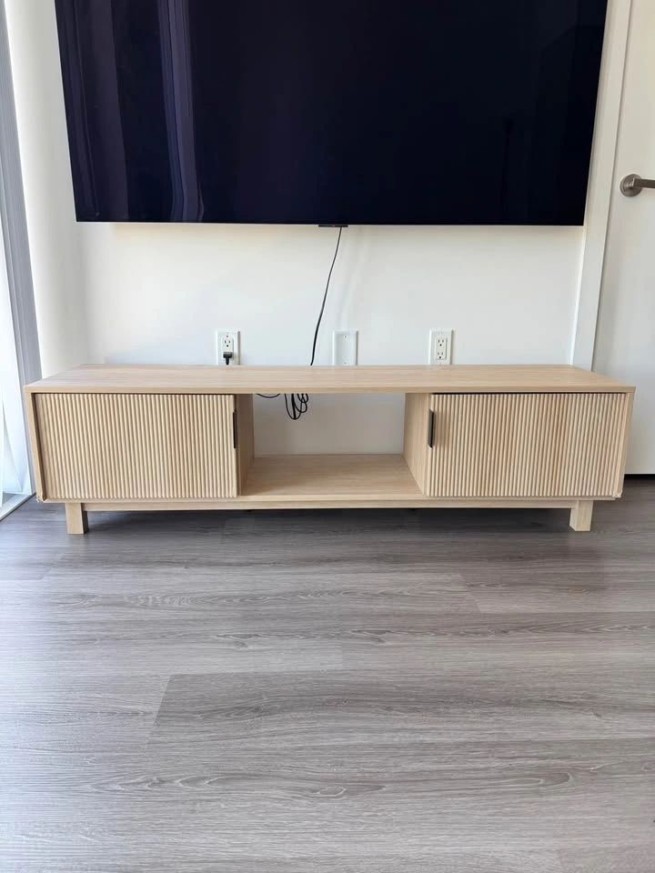 Modern Fluted Light Oak TV Unit / Media Drawer - photo 3