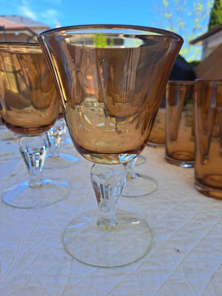 Vintage Artland Iris 8 Amber Wine Goblet - Hand-Blown Stemware ⚽ - photo 2