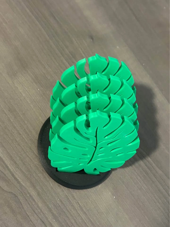 3D Printed Monstera Leaf Coaster Set — 4 Coasters with Holder - photo 3