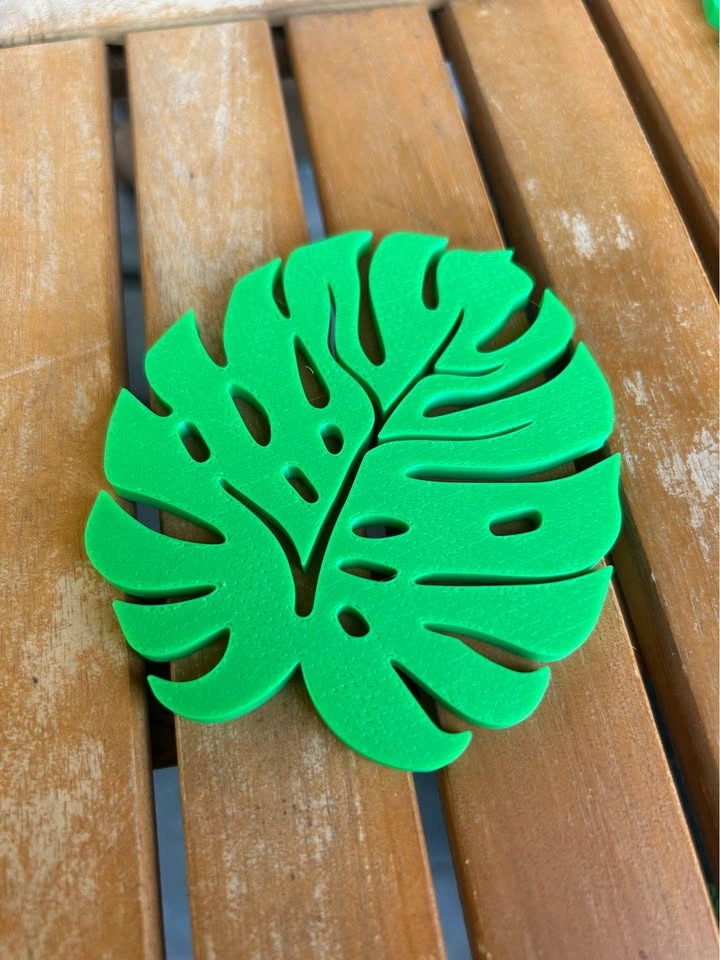 3D Printed Monstera Leaf Coaster Set — 4 Coasters with Holder - photo 4