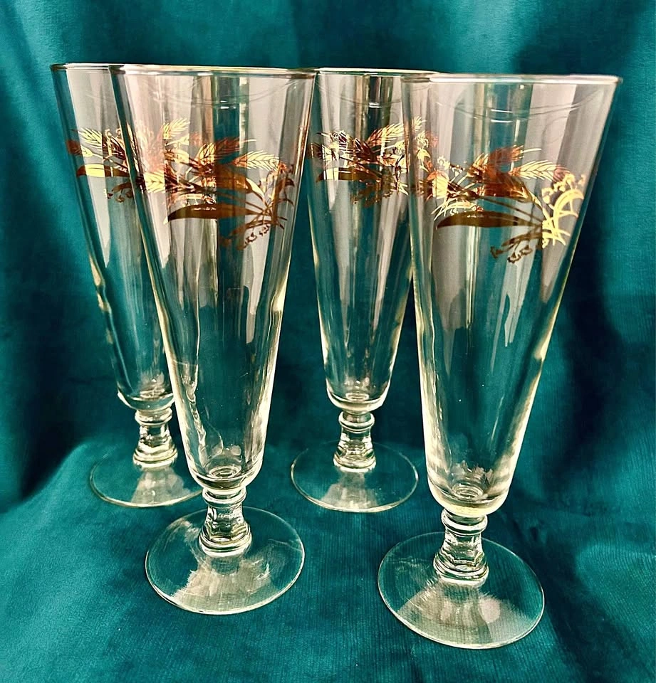 Vintage MCM Homer Laughlin "Prairie Gold" Pilsner Glasses, Set o
