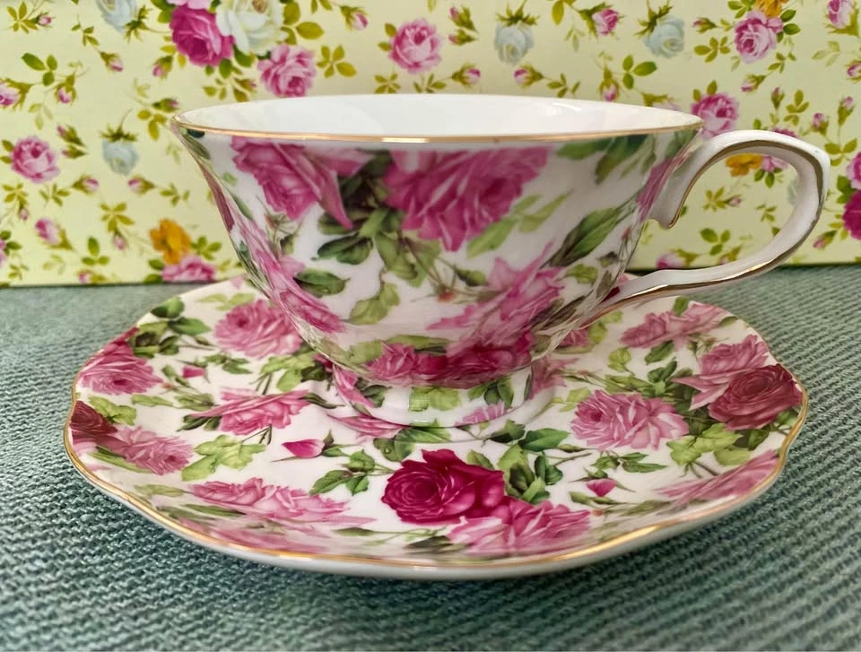 Vintage Style Chintz Floral Porcelain Tea Cups & Saucer Sets - photo 2