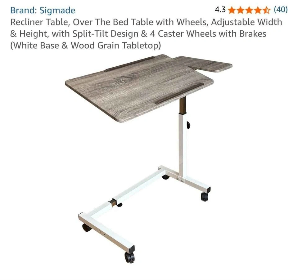 Recliner Over Bed Table, Adjustable Width & Height, Split-Tilt - photo 3