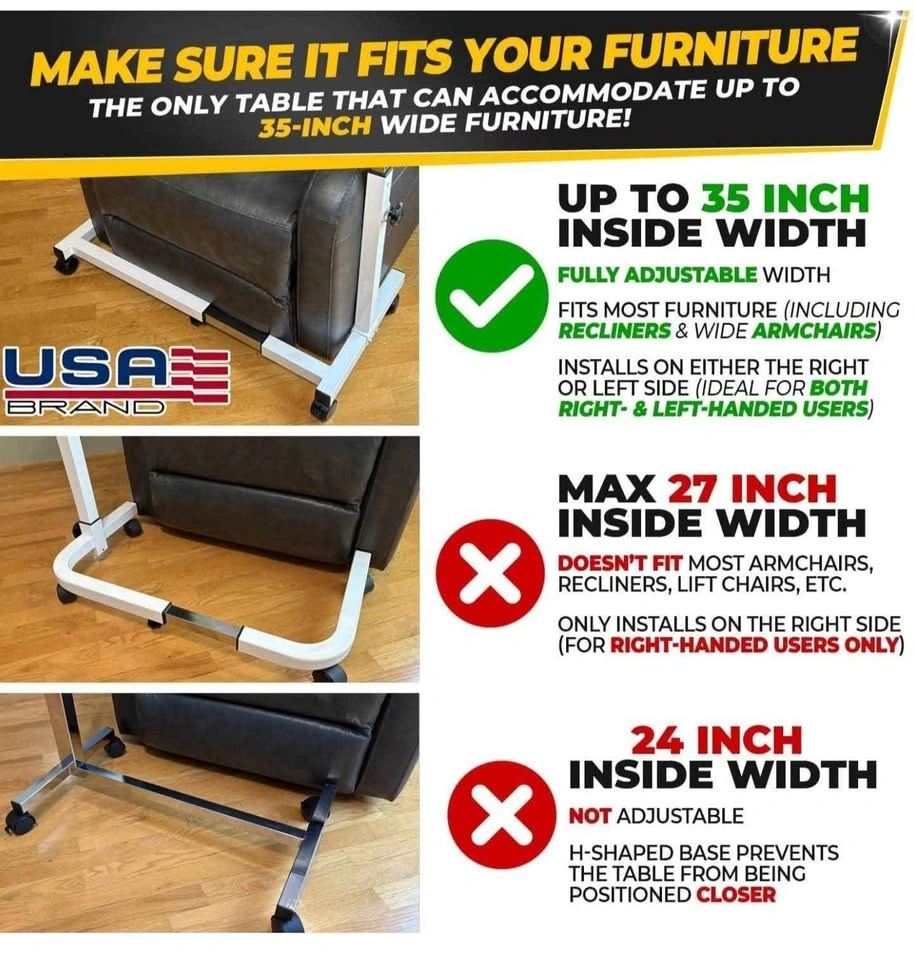 Recliner Over Bed Table, Adjustable Width & Height, Split-Tilt - photo 5
