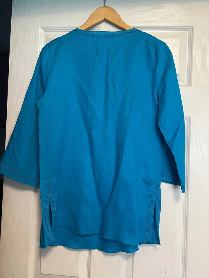 ⚽ Aqua blue Linen Top - photo 2