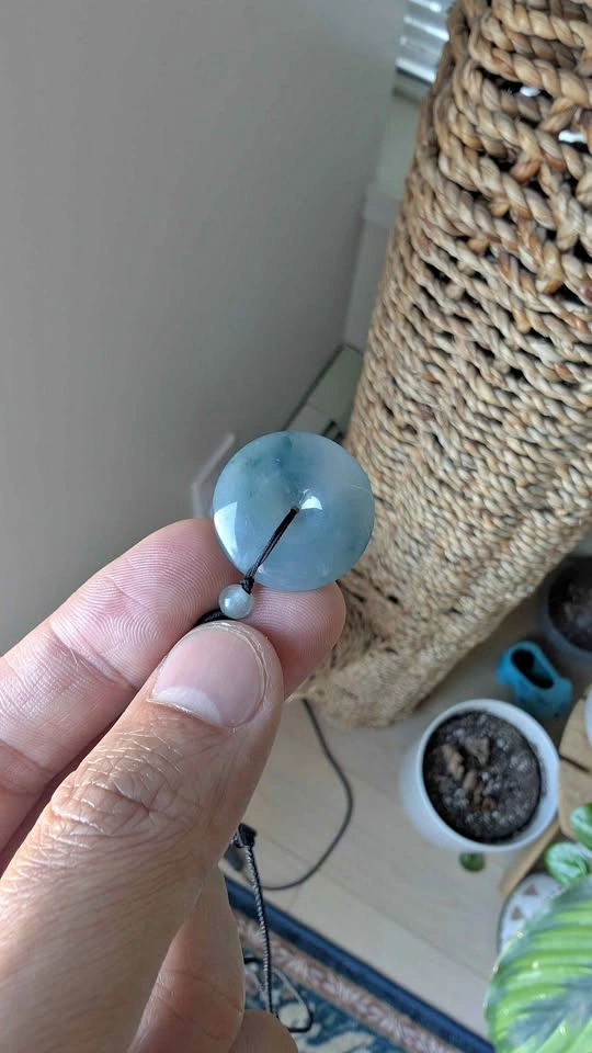 Rare Blue Icy Floating Flower Grade A Jadeite Peace Pendant