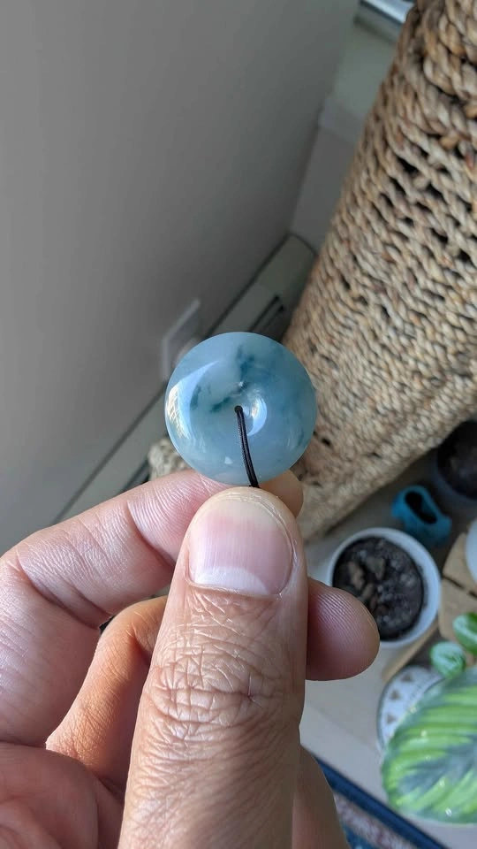 Rare Blue Icy Floating Flower Grade A Jadeite Peace Pendant - photo 2