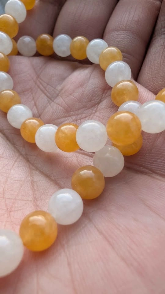 Handmade Natural Icy Yellow & White Jadeite Bead Bracelet - photo 2