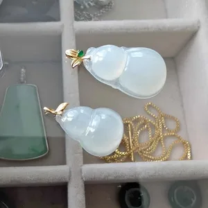 High-Quality "Icy" Grade A Jadeite Hulu Pendants (18k Gold)