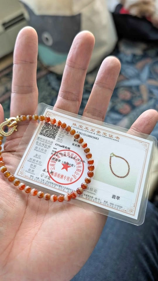 Rare Grade A Red Icy "Yuanyang" Jadeite Bead Bracelet (4mm)
