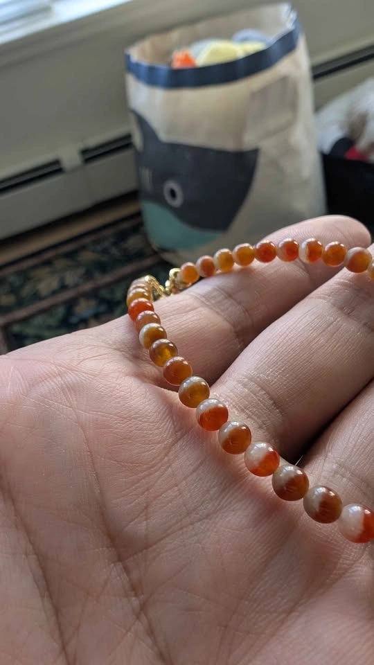 Rare Grade A Red Icy "Yuanyang" Jadeite Bead Bracelet (4mm) - photo 2