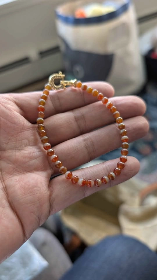 Rare Grade A Red Icy "Yuanyang" Jadeite Bead Bracelet (4mm) - photo 3