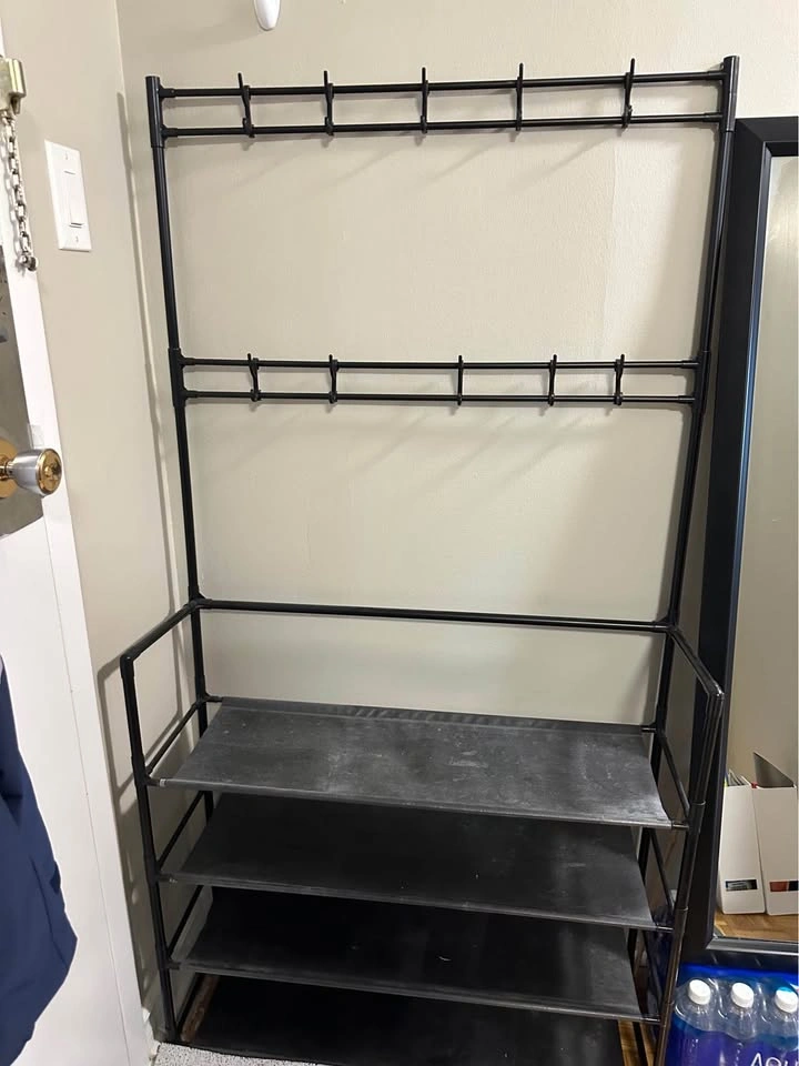 Black Metal Coat Rack with 5-Tier Shoe Shelf - photo 4