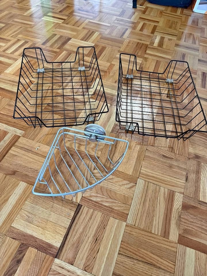 Wire Storage Organizer Set - 2 Black Desk Trays & 1 Silver Caddy