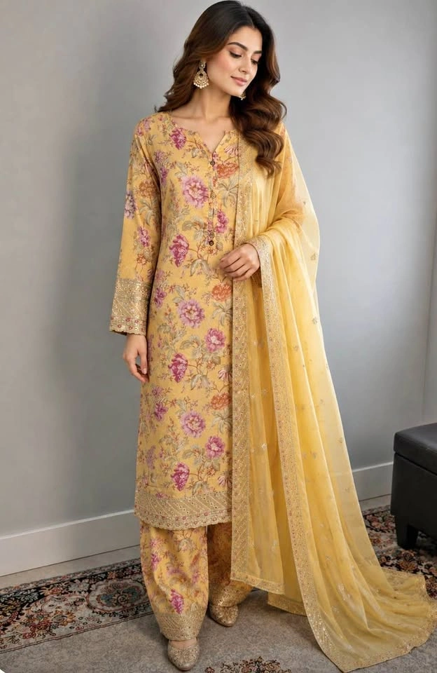 Pakistani 3 Piece Stitched Lawn Suit Medium Size