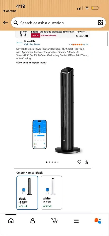 Govee digital tower fan app controlled smart, does not swing