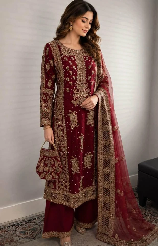 Luxury Pakistani Formal Suit with Dupatta & Potli-Medium Size