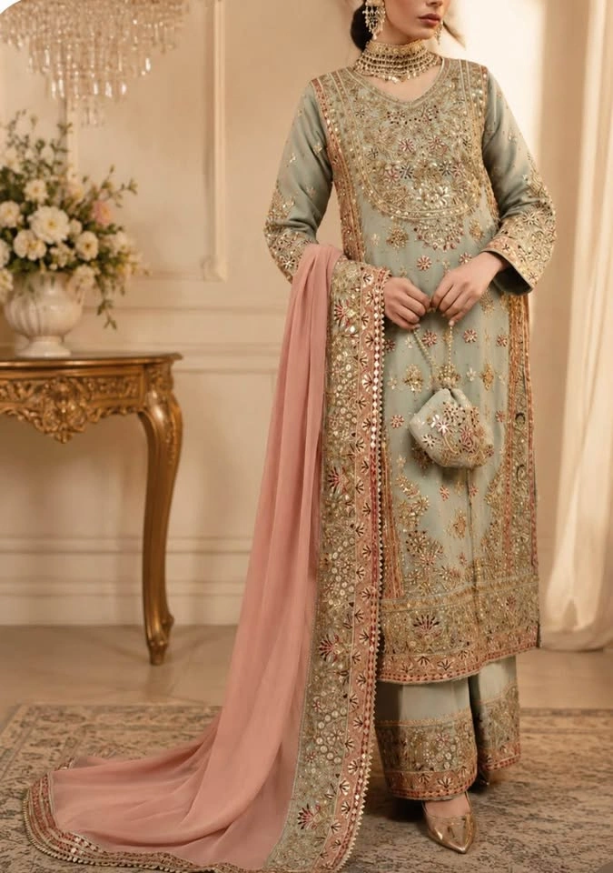Elegant Pakistani Formal Wear – 4 Piece Suit Large Size