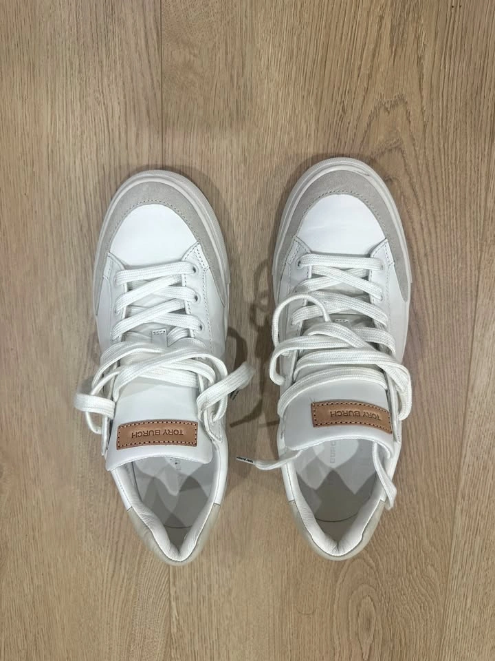 Authentic Tory Burch Howell Court Sneakers – White Leather – Siz