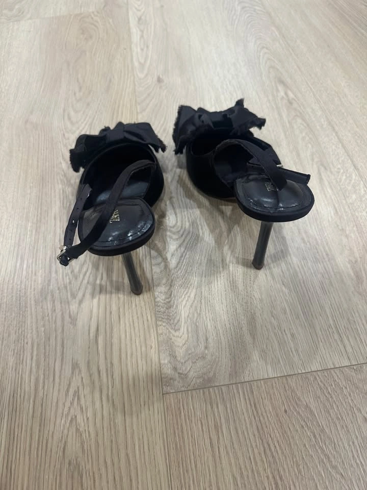 Zara Black Slingback Heels with Bow Detail – Size 39 EU / 8 US - photo 3