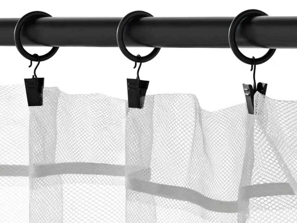 40 Black Curtain Rings with Clips